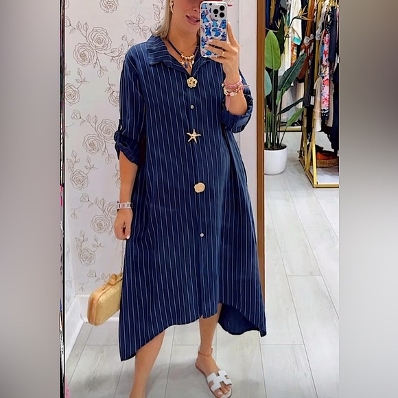 Striped Button-Up Shirt Dress - Picture 4 of 4